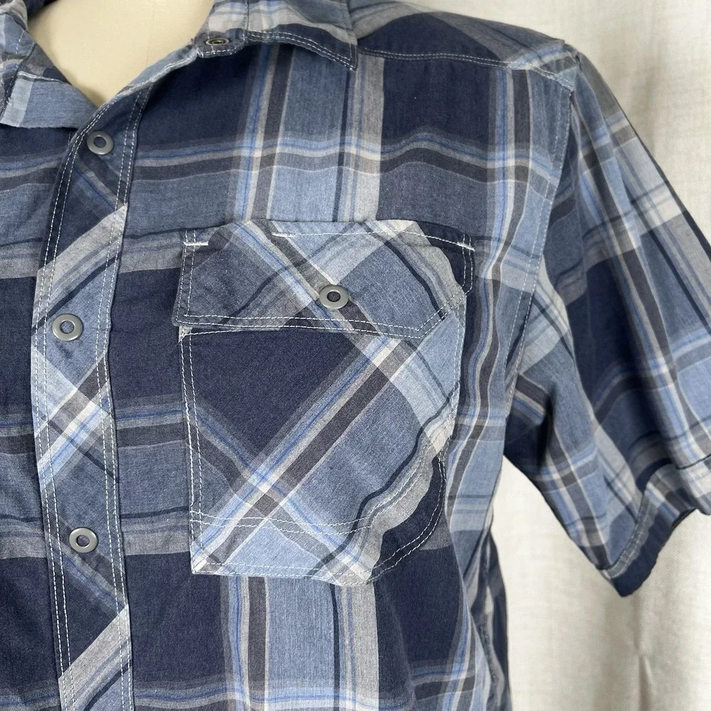 The North Face‎ Blue Plaid Snap Button Shirt Men's Size Medium Casual Outdoor